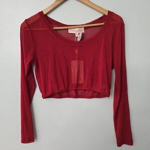 Pretty Angel Womens S / M Sheer Mesh Long Sleeve Red Crop Top Festival